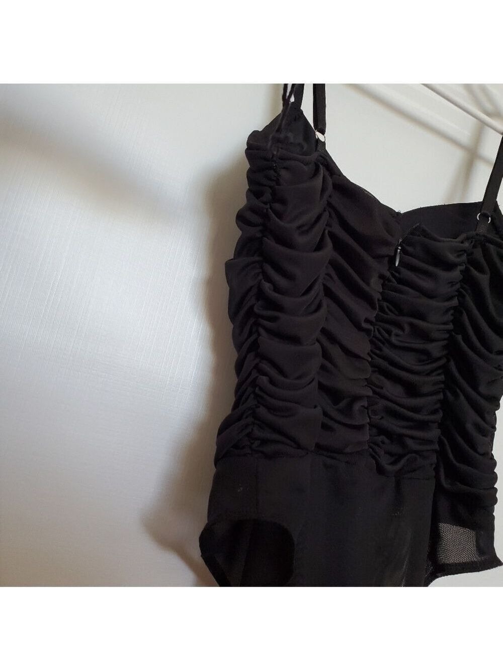 HAUTE MONDE WOMENS BODY SUIT RUCHED DESIGN STRAPS COACHELLA BLACK ( S ) - Picture 7 of 12